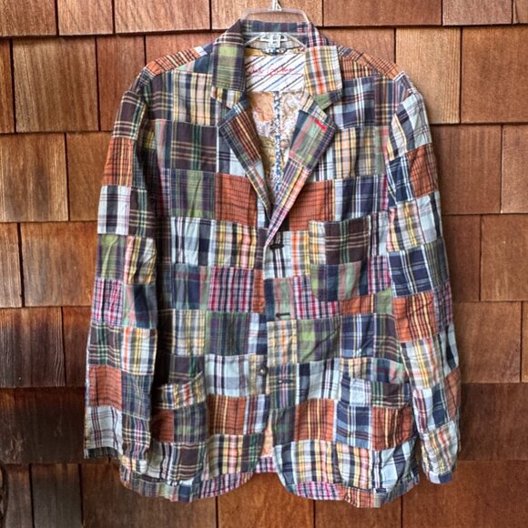 Vintage Robert Graham Madras Patchwork Cotton Front Button Blazer - Unisex Large - Picture 2 of 11
